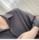Spring All-match Sexy Mens Shirts Top Quality Chiffon Button Up Long Sleeve Casual Solid Color Loose Satin Shirt