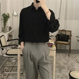 Spring All-match Sexy Mens Shirts Top Quality Chiffon Button Up Long Sleeve Casual Solid Color Loose Satin Shirt