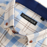 Men's 100% Cotton Long Sleeve Contrast Plaid Checkered Shirt Pocket-less Design Casual Standard-fit Button Down Gingham Shirts