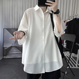 Korean Oversize Shirt Men's Fashion Summer Black White Short-sleeved Shirt Men Streetwear Loose Society Mens Dress Shirt M-2XL