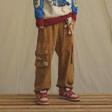 Gotmes Corduroy Pants Wide Leg Pants for Men Cargo Trousers Male Vintage Pants Winter Warm Japanese Harajuku Fashion Hip Hop