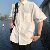 EBAIHUI Men's White Shirts with Tie Set Preppy Uniform DK Loose Long Sleeve Shirt Couple Loose Basic Short Shirts Asian Size