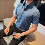 Summer High Quality New Arrival Fashion Male Young Formal Casual Men's Shirt Short Sleeve High Elasticity Social Blouse