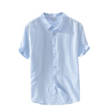 Cotton Linen Shirts For Men Casual Short Sleeve Tops Oversize Solid White Turn-Down Collar Tee Male Summer Vacation Clothing