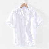 Cotton Linen Shirts For Men Casual Short Sleeve Tops Oversize Solid White Turn-Down Collar Tee Male Summer Vacation Clothing