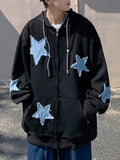 Fashion Y2k Mens Jacket Coat Harajuku Star Patch Zipper Oversized Hoodies Streetwear Hip Hop Gothic Loose Pocket Man Sweatshirts