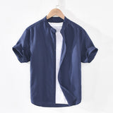 Cotton Linen Shirts For Men Casual Short Sleeve Tops Oversize Solid White Turn-Down Collar Tee Male Summer Vacation Clothing