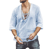 Mens V-neck T-shirt hollow out Lace-up Shirt Casual short Sleeve Wash Vintage Denim Blouse Fitness Bodybuilding Tops Hot