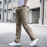 Big Size Men's Cargo Trousers Straight Leg Work Pant Men Loose Fit Cotton Summer Wide Overalls Male Side Multi Pocket large size