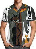 Pullover Tops Mens Fashion Turn-down Collar Button-up Polos  Vintage Print Polo Shirt Men Summer Short Sleeve Casual shirts