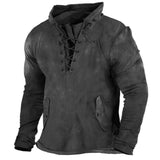 Men's Vintage Outdoor Tactical Lace-Up Hooded T-Shirt