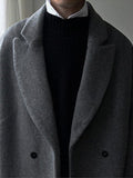 Autumn Winter Loose Casual Grey Black Soft Warm Woolen Cocoon Coat Men Lapel Double Breasted Korean Fashion