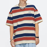 Main Striped Couples T-shirts For Men And Women In The Summer Of Loose Contrast Color Short Sleeve Best Seller