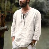 Men's T-shirt Baggy Shirt Soid Color Long Sleeve Retro New Fashion Plus Size Men Summer Cotton Linen Shirt Tops Tees Streetwear