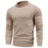 New Winter Men's Mock Neck Sweater Fashion Solid Color Warm Knitted Pullovers Men Casual Elastic Sweaters Male Autumn Knitwear
