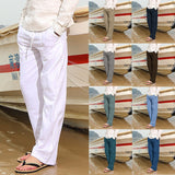 Men's Casual Trousers Home Pants  Man Cotton Linen Large Size white Straight trousers Solid Beach black Fitness Pants