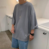 Fashion Solid Color Printed Asymmetrical T-Shirt Men Clothing  Spring New Oversized Casual Pullovers Loose Korean Tee Shirt