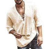 Mens V-neck T-shirt hollow out Lace-up Shirt Casual short Sleeve Wash Vintage Denim Blouse Fitness Bodybuilding Tops Hot