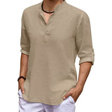 Men Shirt New Mens Linen Long Sleeve V-Neck T Shirt Solid Color Casual Hawaiian Shirt Yoga Button Breathable Top Shirts for Men