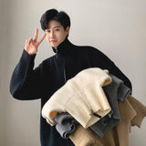 New Turtleneck Sweater Cardigan Men Winter Korean Fashion All-match Solid Color Zipper Knitted Cardigan for Men Streetwear
