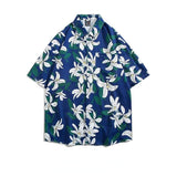 Couple Japanese Shirt Harajuku Oversized Short Sleeve Shirt for Men Women Hawaiian Print Flower Shirt Geometric Streetwear