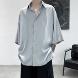 Half Sleeve Men Solid Shirts Summer Casual Oversize Blouses White Fashion Male Cardigan Vintage Korean Clothing