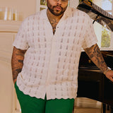 Summer Leisure Short Sleeve Button Knitted Shirts Men Casual Solid Color Embroidery Tops Men's Clothes Fashion Loose Shirt