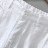 Pure Linen Shorts for Men Summer New Fashion Solid White Loose Holiday Shorts Man Casual Plus Size Button Fly Short Pants