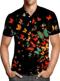 Pullover Tops Mens Fashion Turn-down Collar Button-up Polos  Vintage Print Polo Shirt Men Summer Short Sleeve Casual shirts