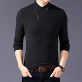 Brand  New Style Cotton Men's T-shirt Long Sleeve T Shirt Men Solid Color Zipper Print Collar Oversized T Shirt