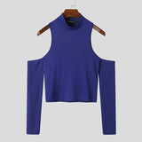 Mens Off Shoulder Cutout Long-sleeved T-shirt