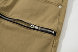 Cross Zipper Decorate Solid Black Mens Cargo Pants High Street Retro Straight Elastic Waist Casual Trousers Loose Overalls