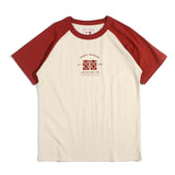 Akkad Kuti Summer New Stitching Raglan Sleeve Man Retro Tshirt Women Casual Chinese Printing T-shirts Student Green Red Tee