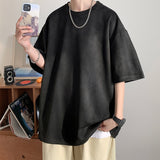 Men's Suede Short Sleeve T-shirt Vintage Loose T-shirts Women Casual Oversized T Shirt O Neck Retro Harajuku Tops Tees New