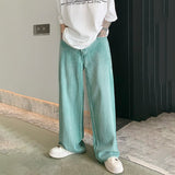 Summer Men's Fashion Loose Jeans Male Straight Wide Leg Pants High Street Solid Color New Trendy Men Trousers