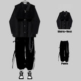 Men's Sets Black Cargo Pants Men's Shirt Kit Long Sleeve Shirts Korean Streetwear Hip Hop Harajuku Spring