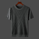 Summer Men T-shirt Knitted Short Sleeves Top Sweater Men's Solid Color O-neck Pullover Thick Slim Knitted Tees D215
