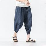 HOUZHOU Striped Cotton Linens Pants for Men Oversize Harem Cropped Trousers Male Summer Casual Beach Japanese Streetwear Hip Hop