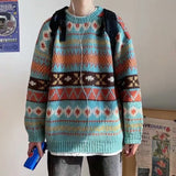 Men's Knitted Vintage Graphic Sweater with Pattern Brown Blue Pullovers Sweaters and Jumpers Korean Streetwear Harajuku