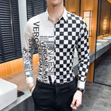 Fashion Print Shirt Men Royal Retro Long Sleeve Shirts Party NightClub Tuxedo Shirts Casual Slim Fit Streetwear Homme
