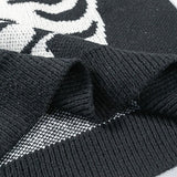 Streetwear Oversized Knitted Sweaters Mens Vintage Skeleton Bone Printed Hip Hop Harajuku Patchwork Casual Pullover Unisex Black