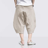 HOUZHOU Cotton Linens Pants for Men Oversize Harem Cropped Trousers Male Summer Casual Beach Japanese Streetwear Hip Hop