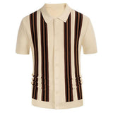 Men's Knit Striped Polo Shirt Casual Luxury Clothing Streetwear Suit Collar Button Down Breathable Vintage Summer M-3XL