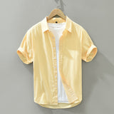 Summer New Short Sleeve Shirt for Men Pure Cotton Turn-down Collar  Button Down Shirts Male Solid Casual Korean Clothes