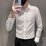Autumn New Sexy Transparent Lace Shirt Men Clothing Simple All Match Slim Fit Long Sleeve Club/Prom Tuxedo