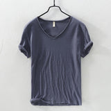 Summer New 100% Cotton T-shirt Men V-neck Solid Color Casual T Shirt Basic Tees Plus Size Short Sleeve Tops Y2449