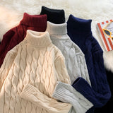 Autumn Winter Men's Thick Sweater Thick Solid Color Turtleneck Collar Long Sleeve Warm  Basic Classical  Knit Sweater