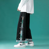Punk Pants Hip Hop Harajuku Straight Pants Men Patchwork Black Trousers Male Paisley Japanese Streetwear Casual Loose