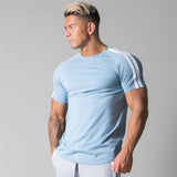 Side Stripes Gym Running Men's Summer Short Sleeve Sports Style Fashion T-shirt Bodybuilding Fitness Cotton T-shirt Men's Shirt