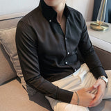 Men's V-Neck Business Dress Shirt Trend  Long Sleeve Luxury Non ironing Casual Stand Collar Rascal Handsome Formal Wear Shirt